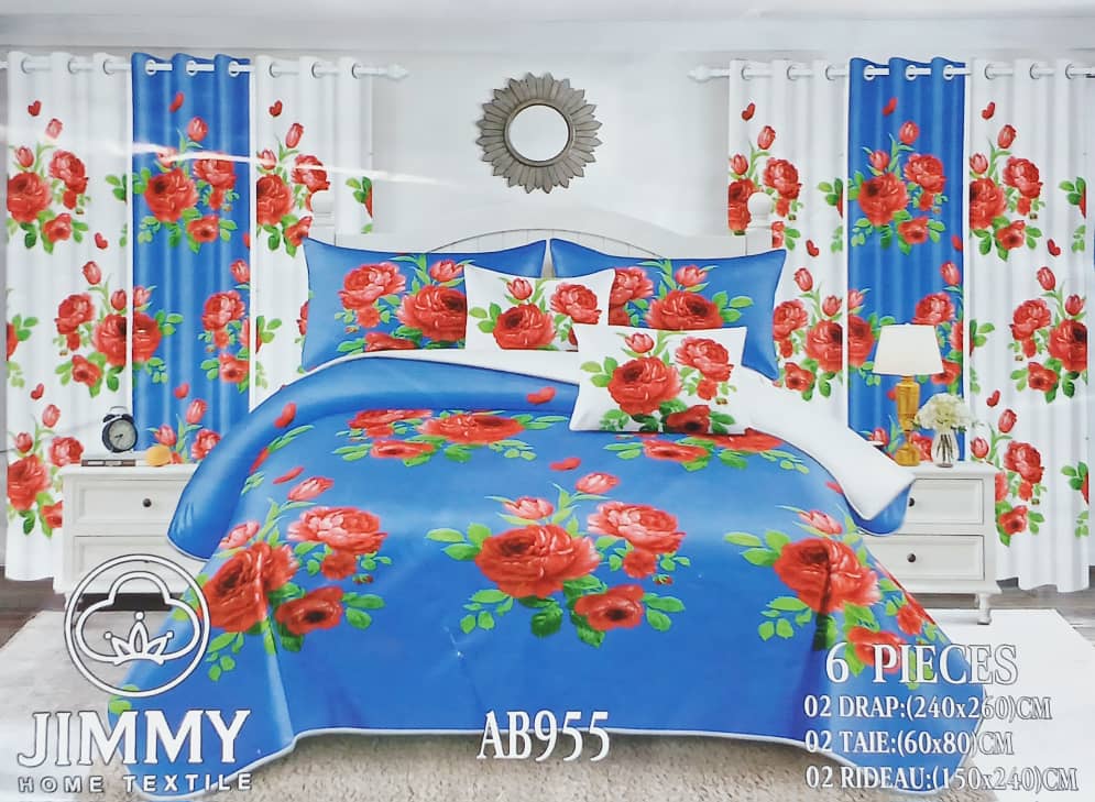 Draps de trois places avec rideaux assortis