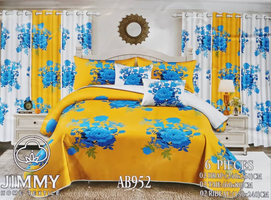 Draps de trois places avec rideaux assortis