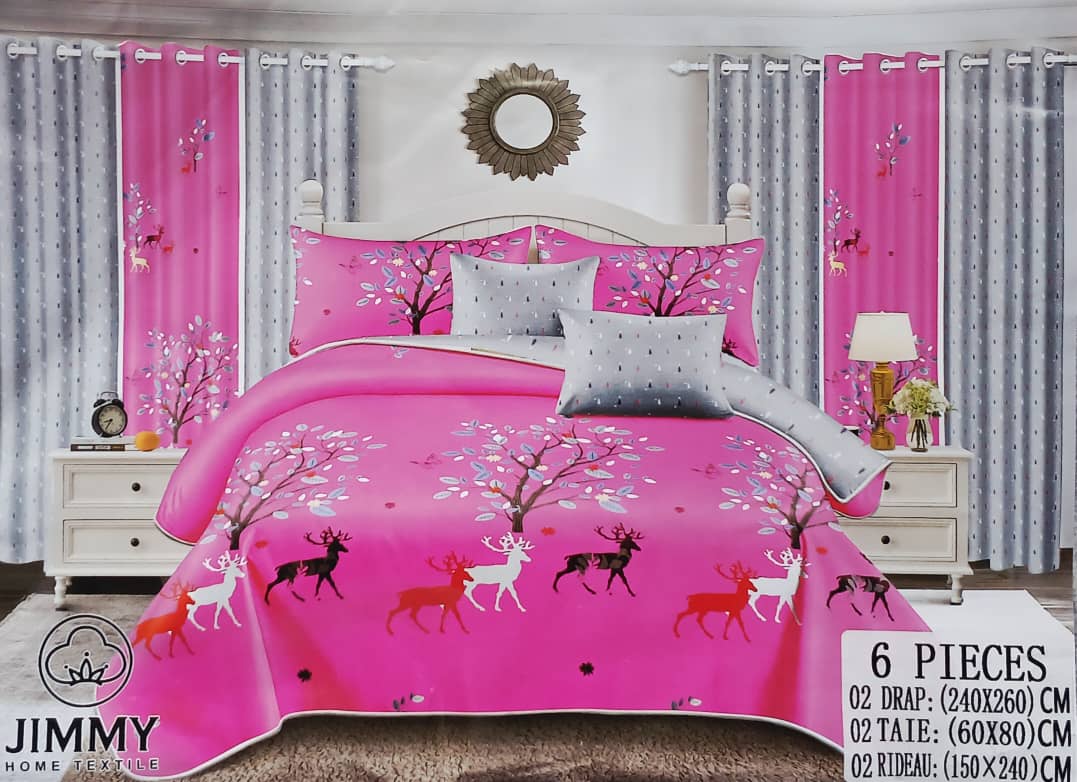 Draps de trois places avec rideaux assortis