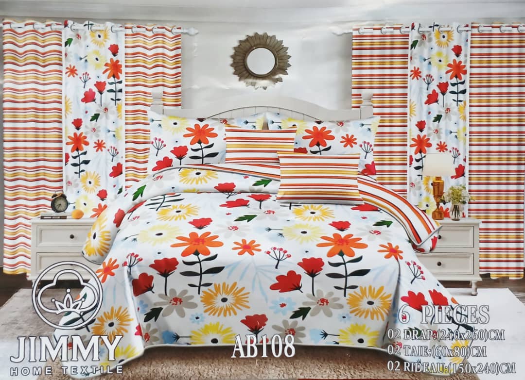 Draps de trois places avec rideaux assortis