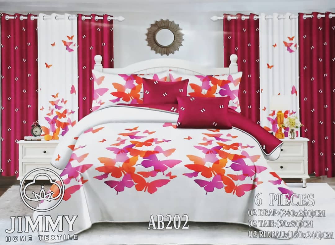 Draps de trois places avec rideaux assortis