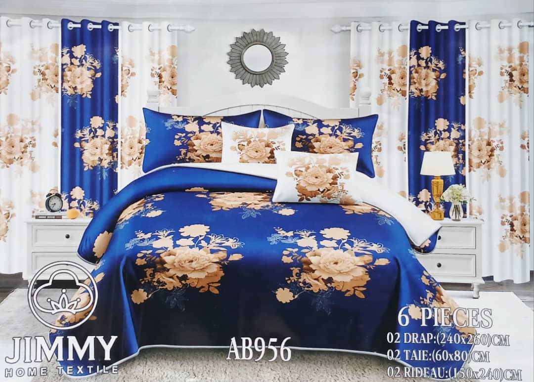 Draps de trois places avec rideaux assortis