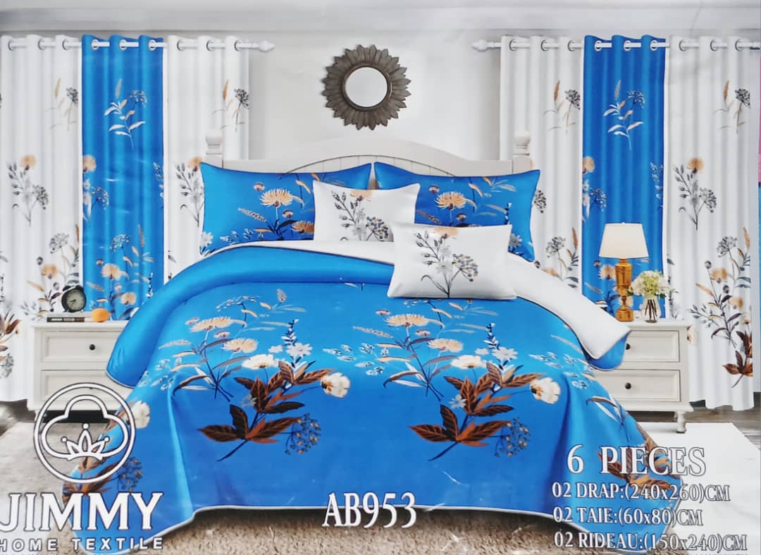 Draps de trois places avec rideaux assortis
